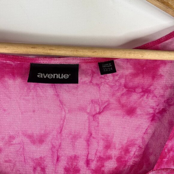 Avenue Womens Mesh Top Size 3X 22/24 Pink Tie Dye Square Neck Short Sleeve - Picture 3 of 10